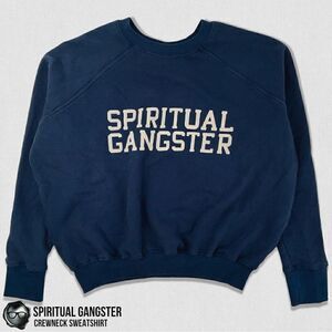 SPIRITUAL GANGSTER WOMEN’S COTTON VARSITY CREWNECK SWEATSHIRT VINTAGE NAVY BLUE